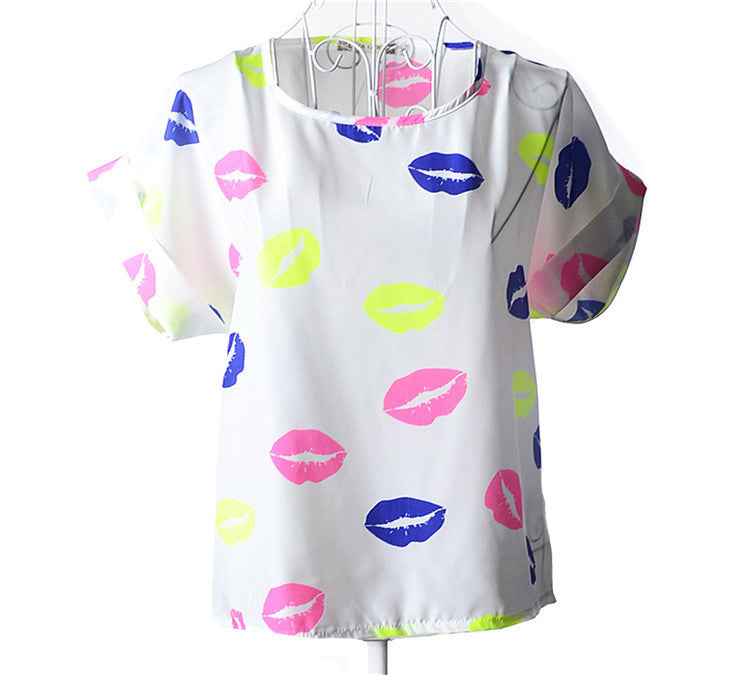 Causal Printed Chiffon Bat wing Sleeve Loose Shirt