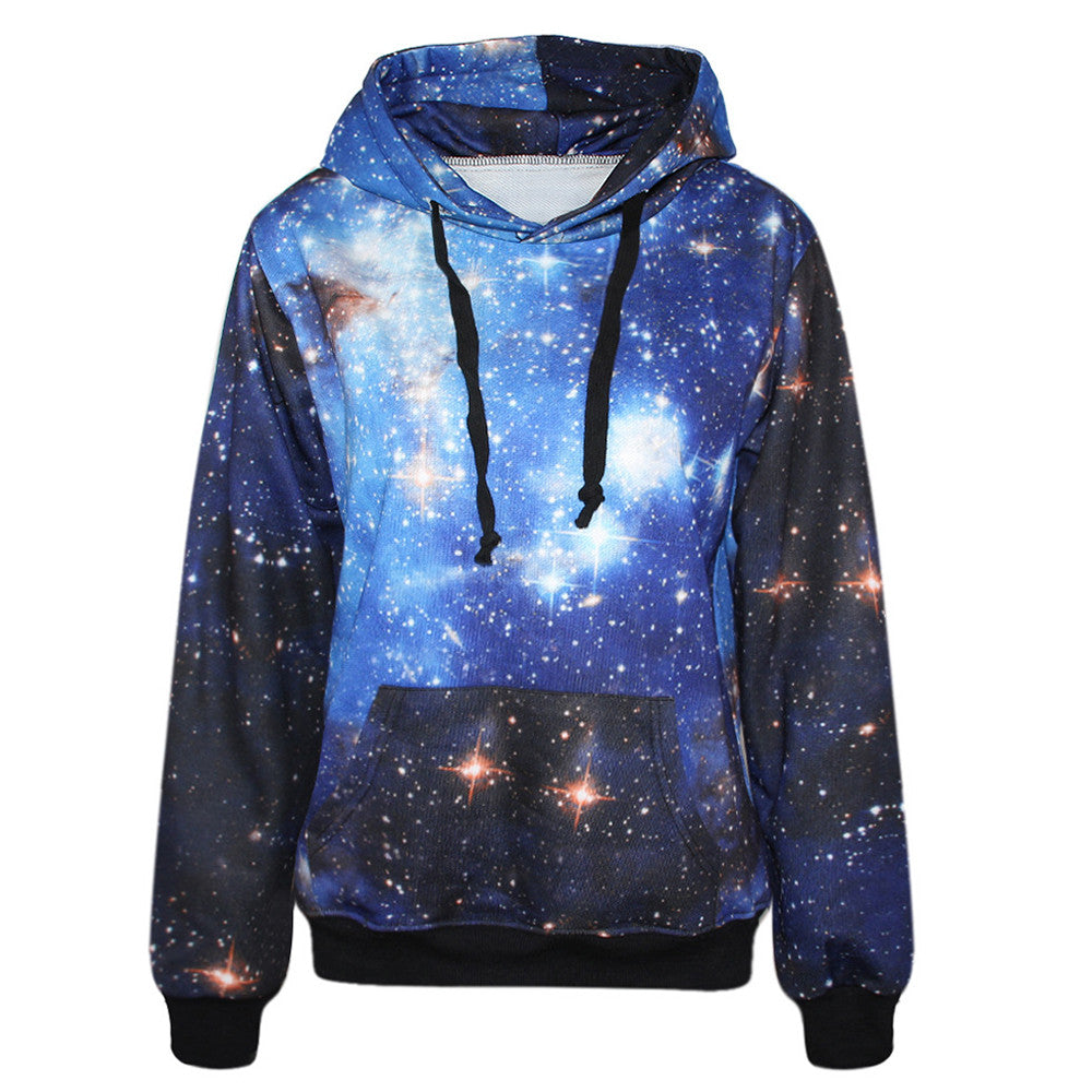 3D Galaxy Print Punk Casual Long Sleeve Hooded Pullovers