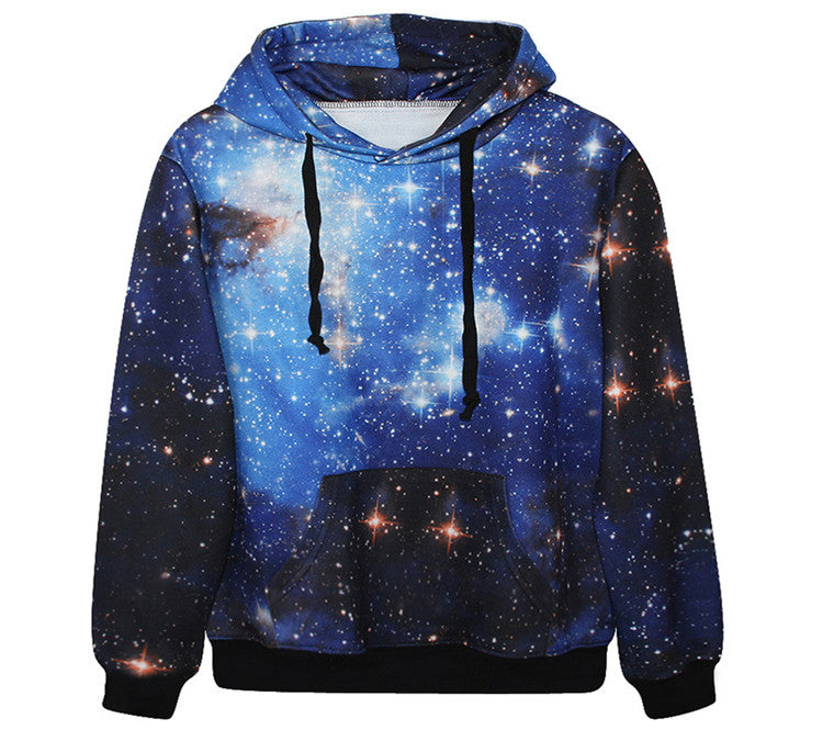 3D Galaxy Print Punk Casual Long Sleeve Hooded Pullovers