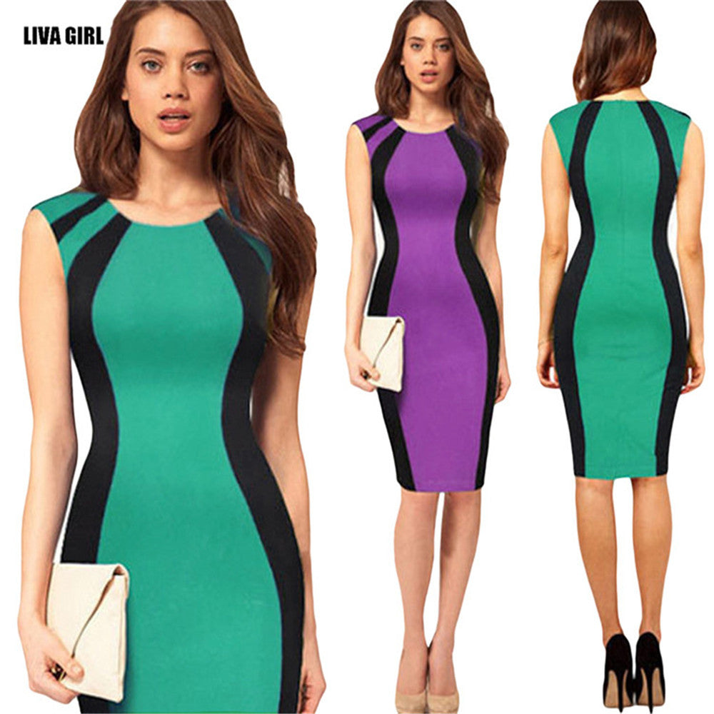 Casual Sleeveless O-neck Women Pencil Dress