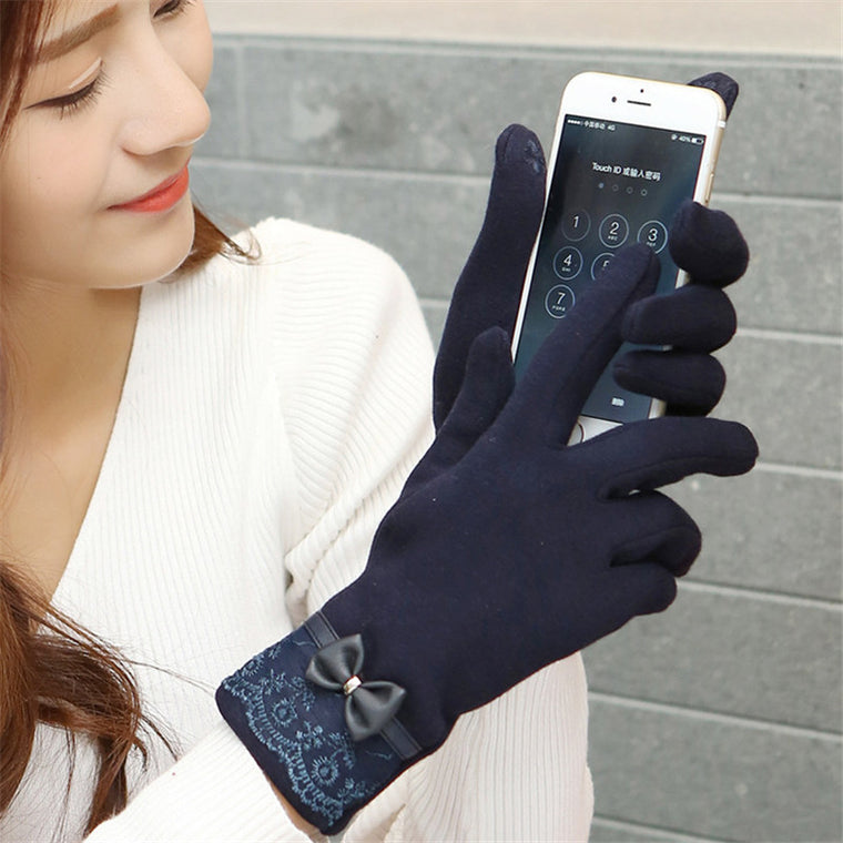 Winter Warm Solid Color Fashion Lace Touch Screen Gloves