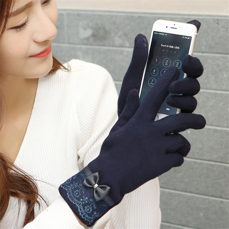 Winter Warm Solid Color Fashion Lace Touch Screen Gloves