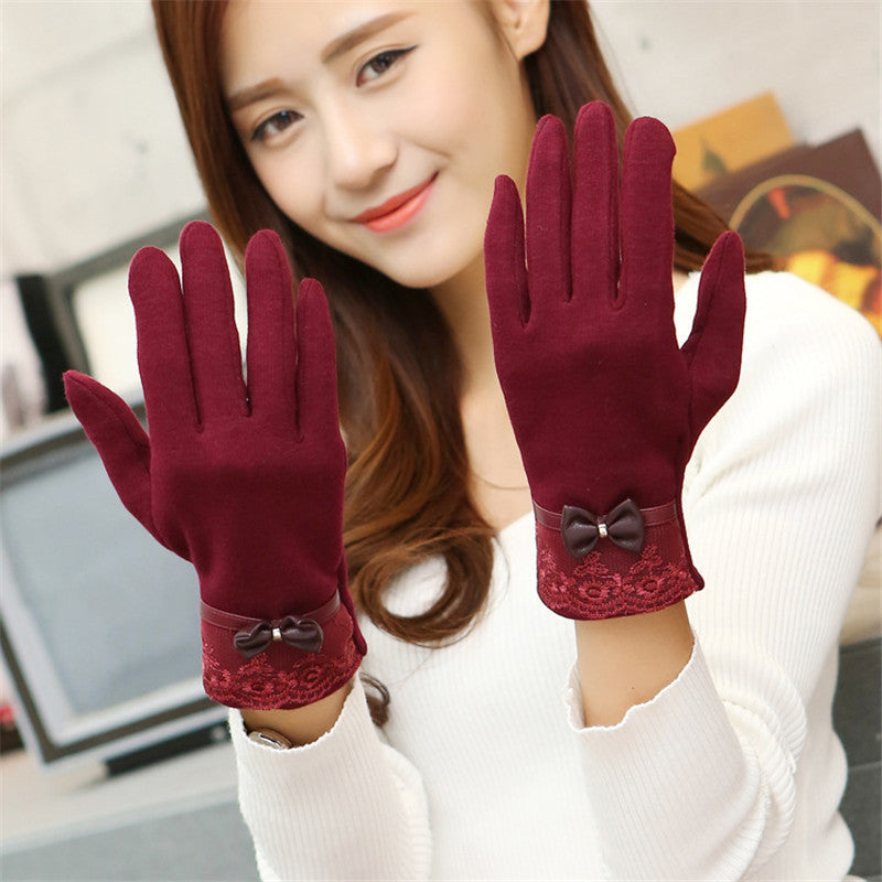 Winter Warm Solid Color Fashion Lace Touch Screen Gloves