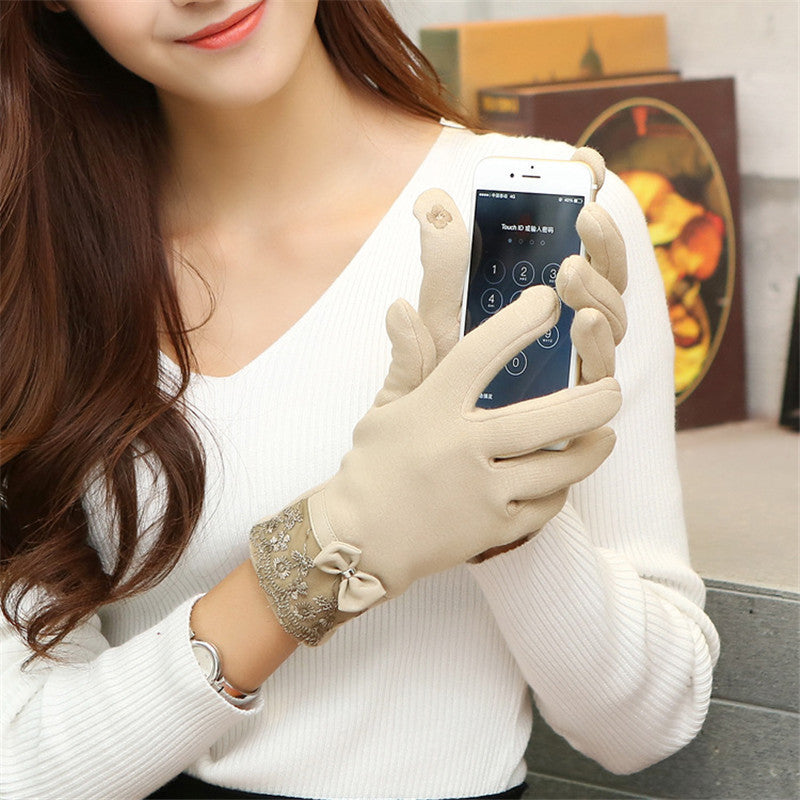 Winter Warm Solid Color Fashion Lace Touch Screen Gloves