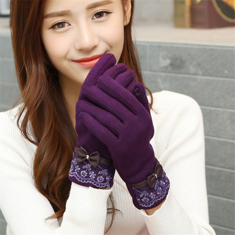 Winter Warm Solid Color Fashion Lace Touch Screen Gloves