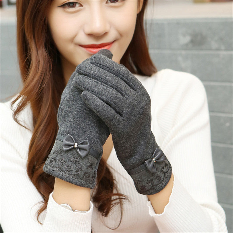 Winter Warm Solid Color Fashion Lace Touch Screen Gloves