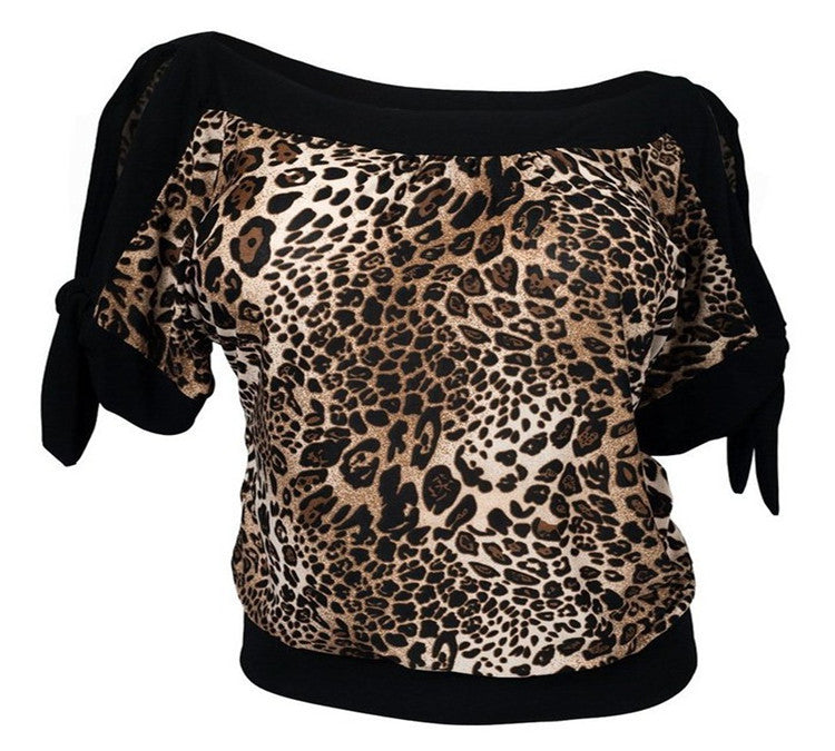 Leopard Print Casual Loose Bat wing Sleeve tops
