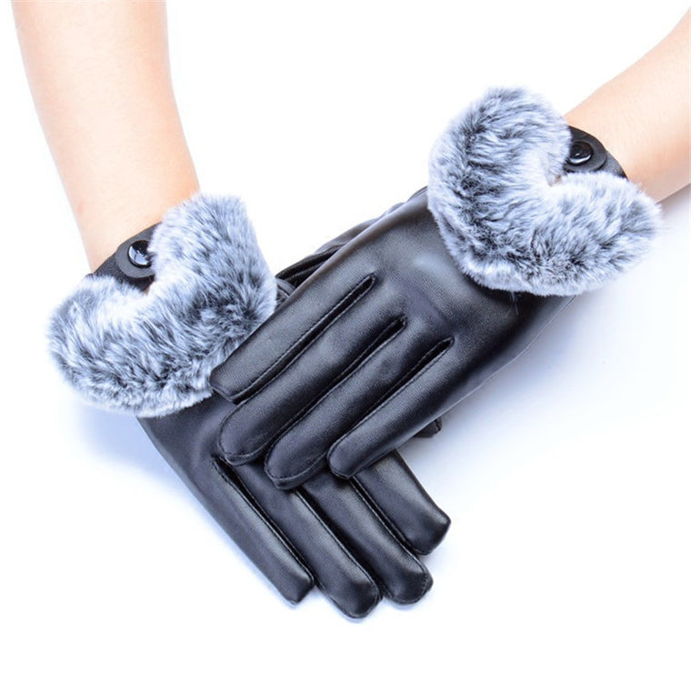 High Quality Imitation Rabbit Hair PU Leather Waterproof Gloves
