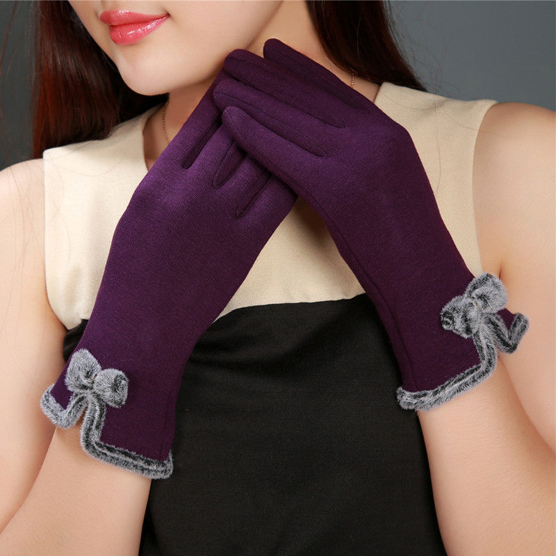 Touch Screen Wrist Mittens Bow Decorate Gloves