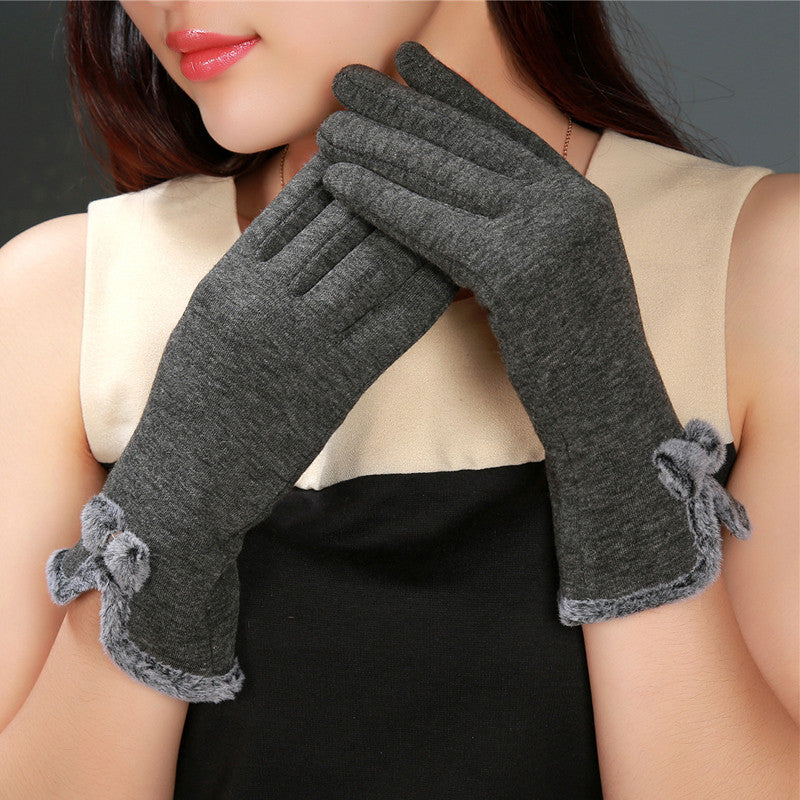 Touch Screen Wrist Mittens Bow Decorate Gloves