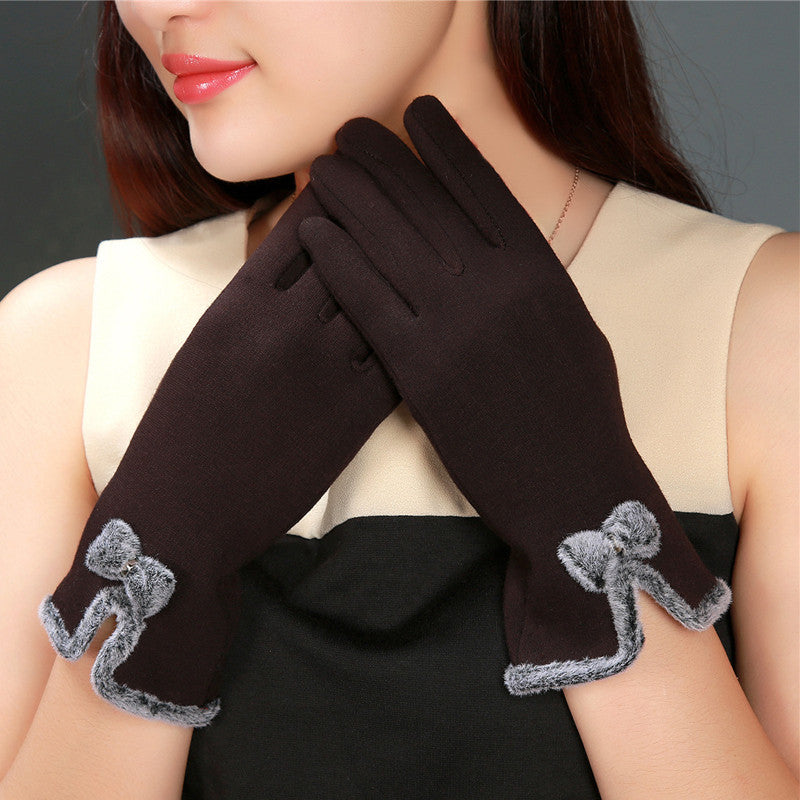Touch Screen Wrist Mittens Bow Decorate Gloves