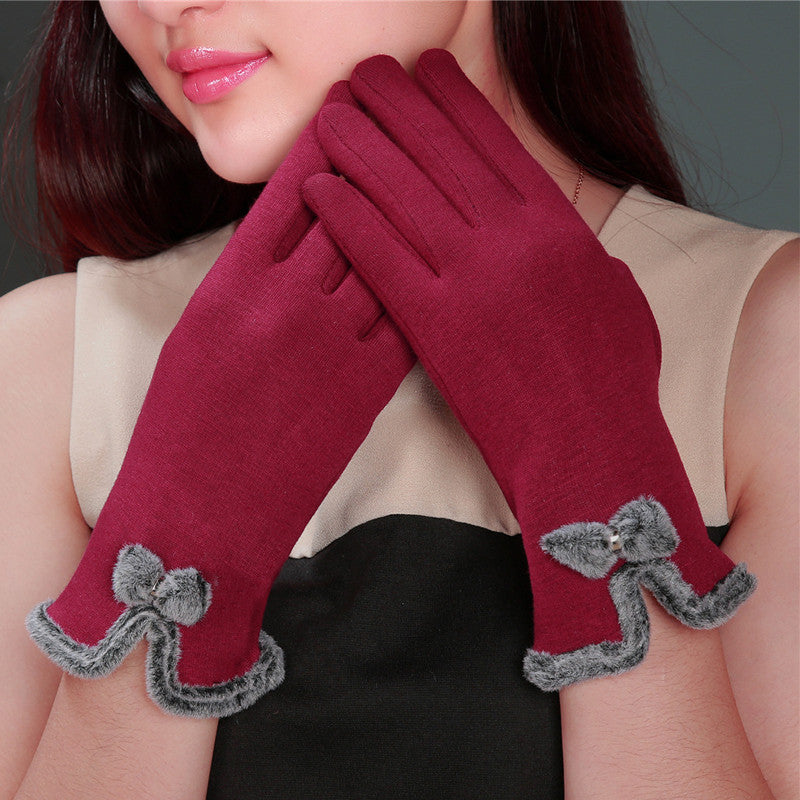 Touch Screen Wrist Mittens Bow Decorate Gloves