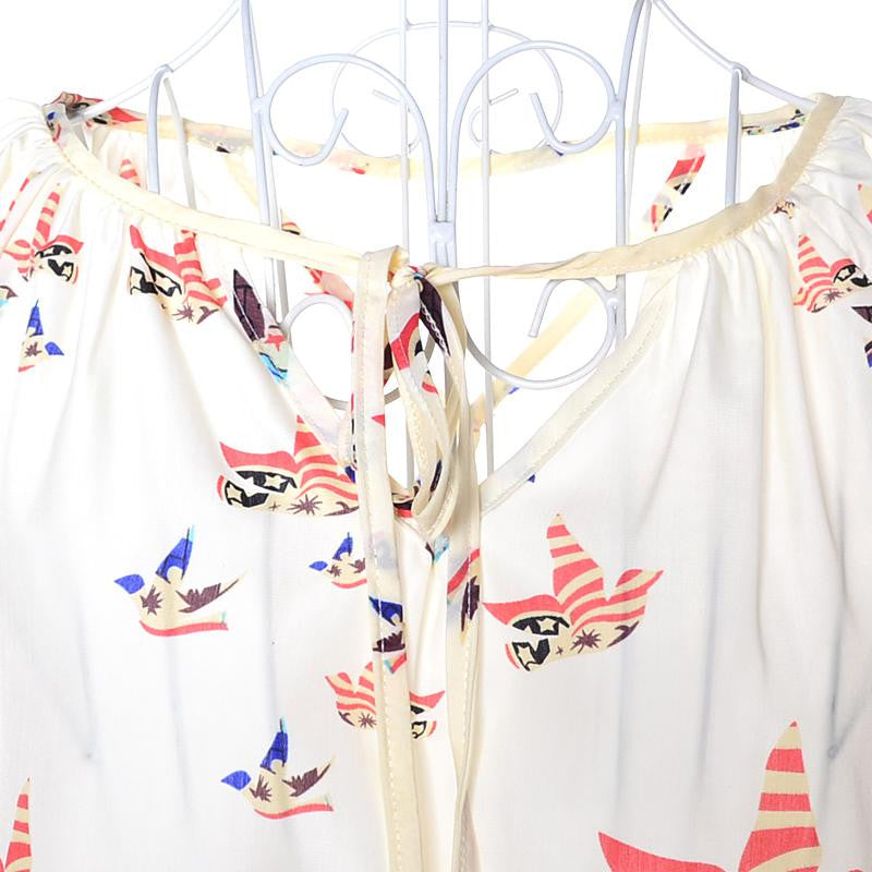 Pigeons Print V-Neck Blouse