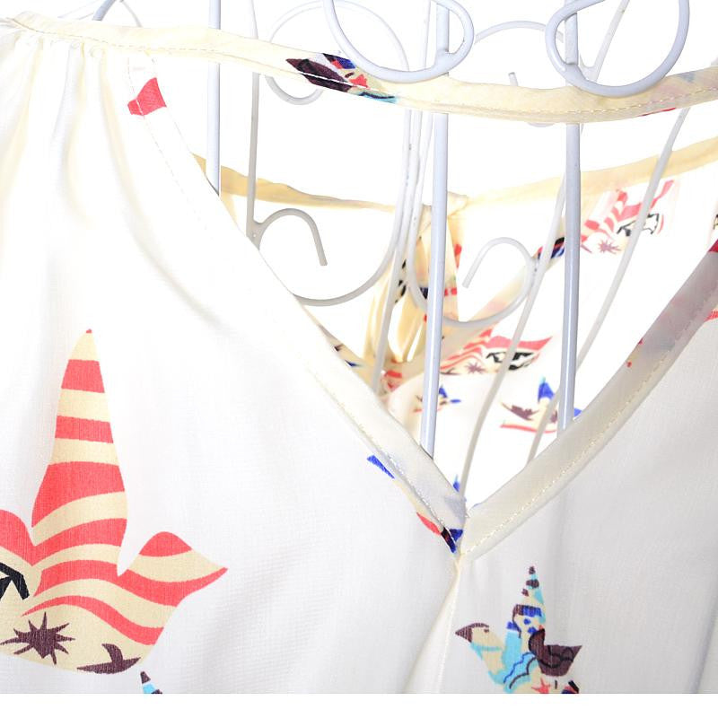 Pigeons Print V-Neck Blouse