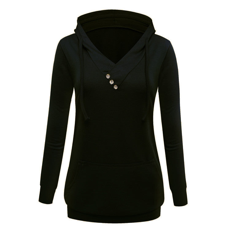 Women Mid-Long V-neck Sweatshirt With Hood