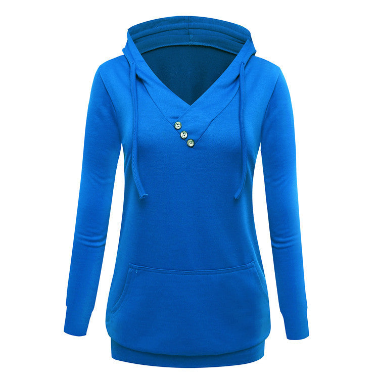 Women Mid-Long V-neck Sweatshirt With Hood