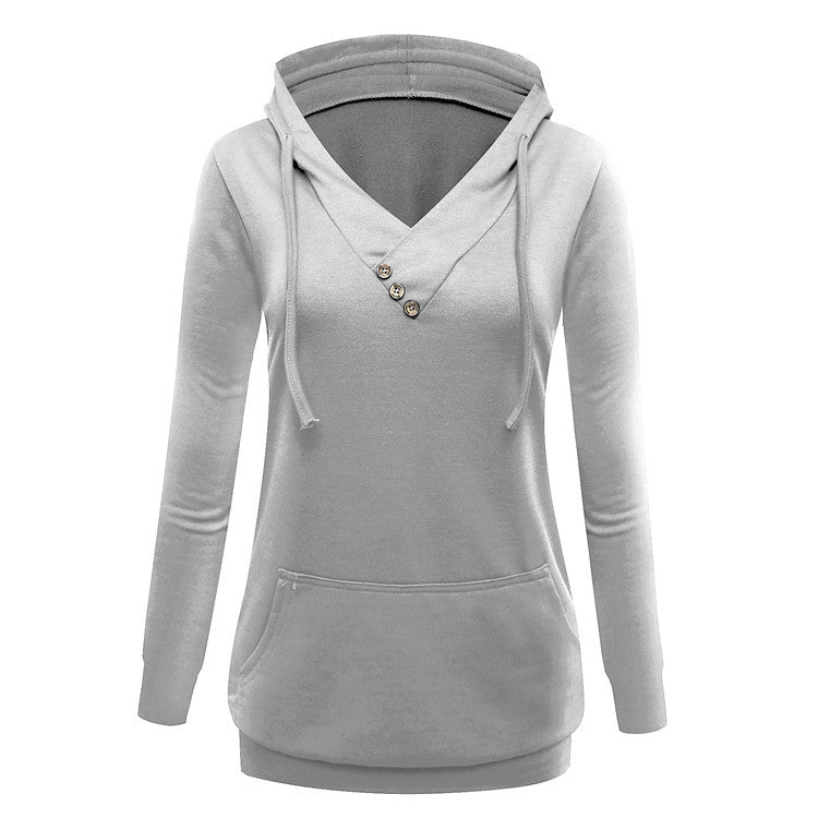 Women Mid-Long V-neck Sweatshirt With Hood