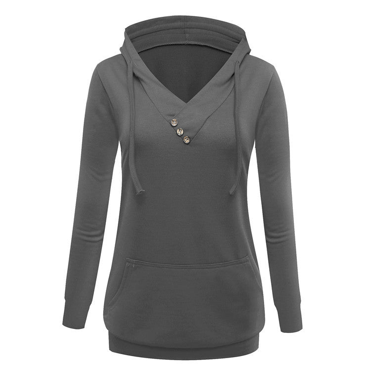 Women Mid-Long V-neck Sweatshirt With Hood