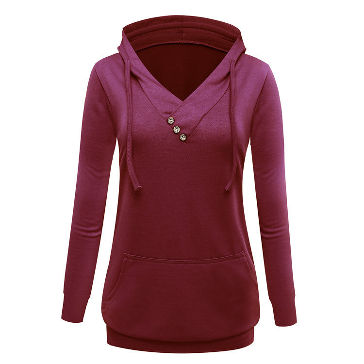Women Mid-Long V-neck Sweatshirt With Hood