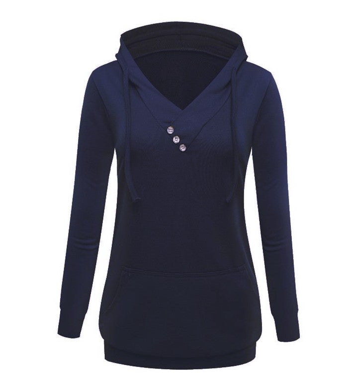 Women Mid-Long V-neck Sweatshirt With Hood