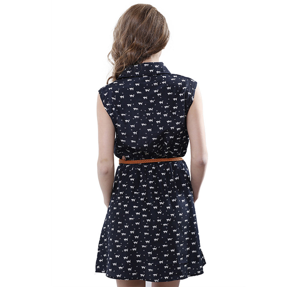 Cat Footprints Women Dresses With Belt
