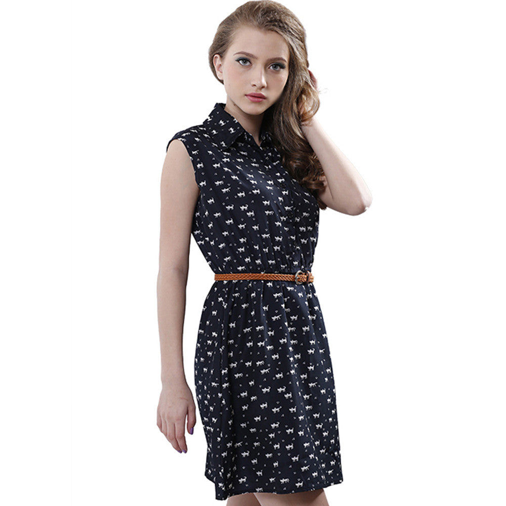 Cat Footprints Women Dresses With Belt