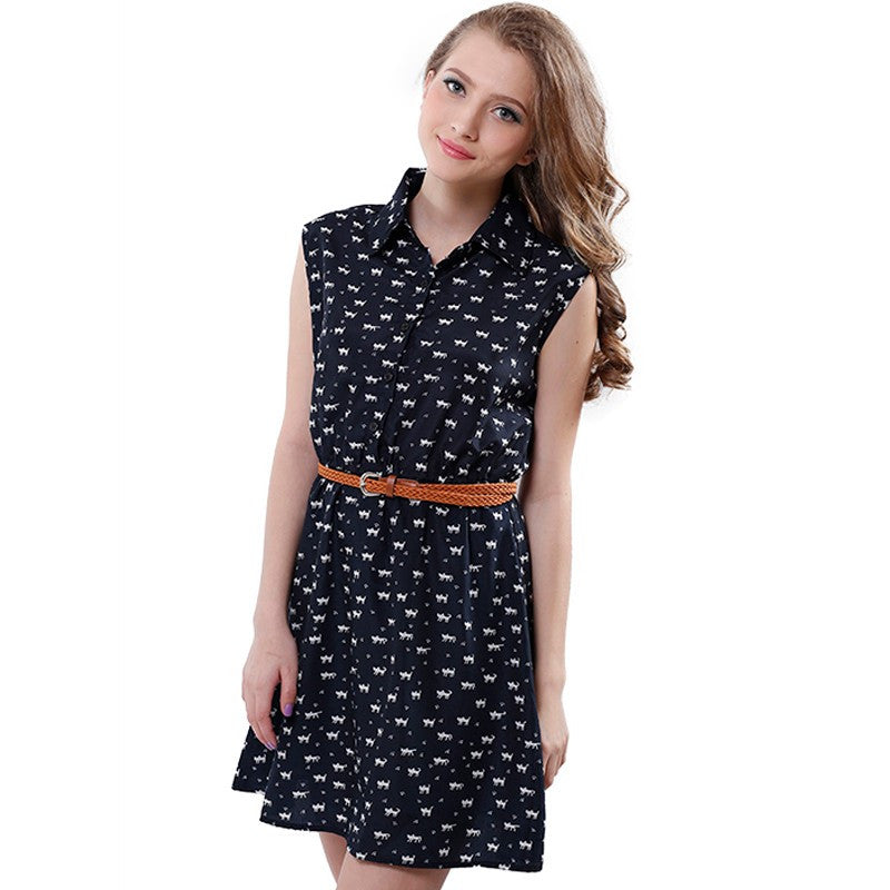 Cat Footprints Women Dresses With Belt