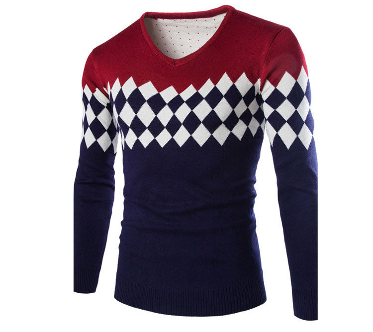 High Quality Casual Plaid Men Pullovers V-Neck Sweaters