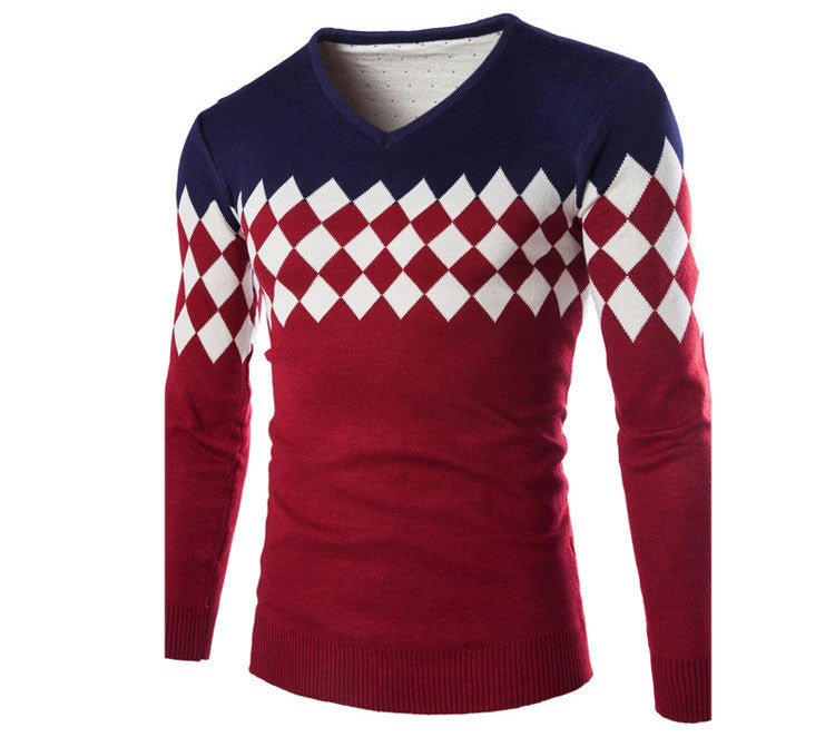 High Quality Casual Plaid Men Pullovers V-Neck Sweaters