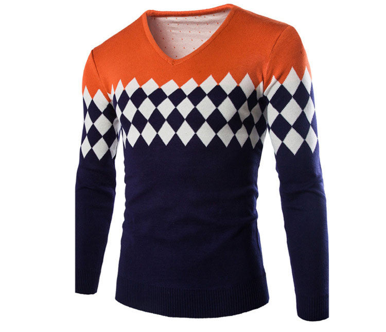 High Quality Casual Plaid Men Pullovers V-Neck Sweaters