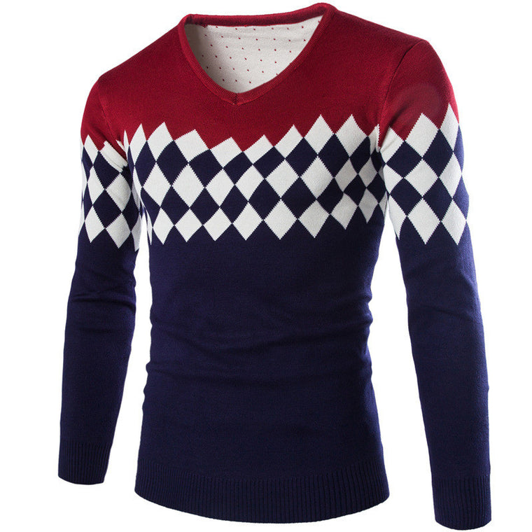 High Quality Casual Plaid Men Pullovers V-Neck Sweaters