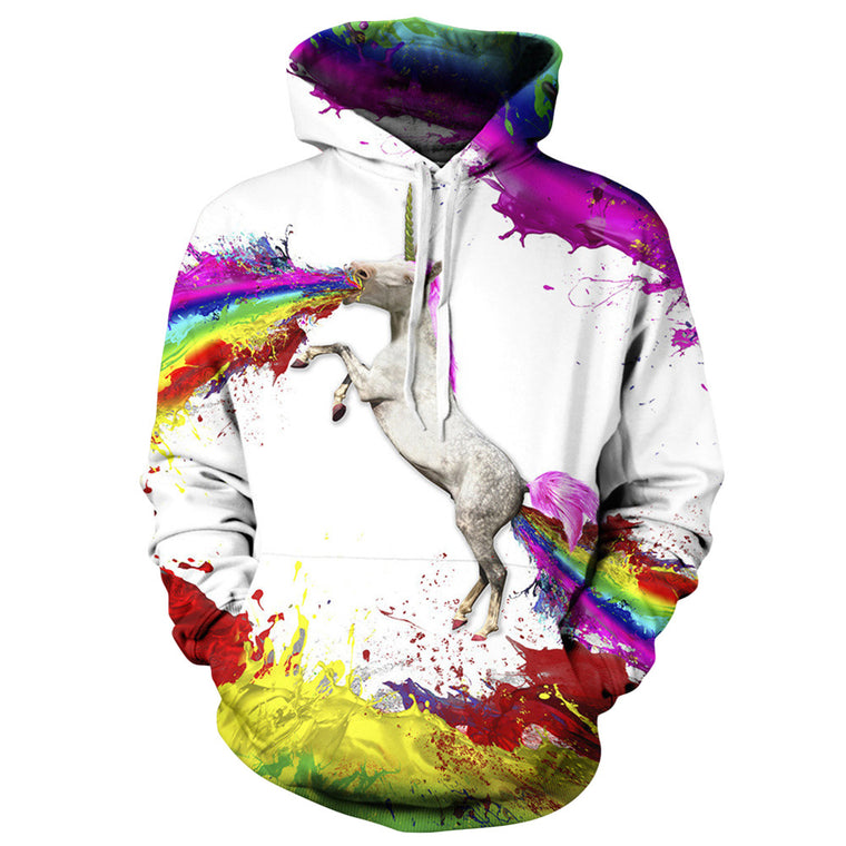3d Rainbow Horse Printed Pullovers Casual Long Sleeve Hoodies