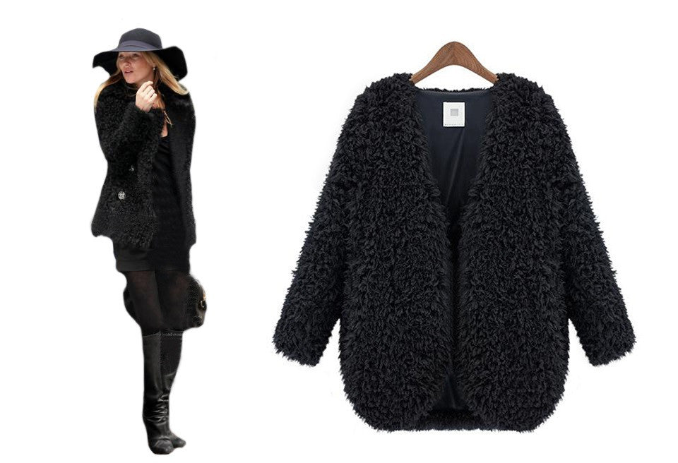 Lambs wool Warm and Comfortable V-Neck Women Short Coat