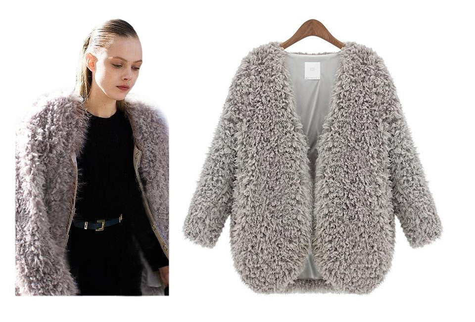 Lambs wool Warm and Comfortable V-Neck Women Short Coat