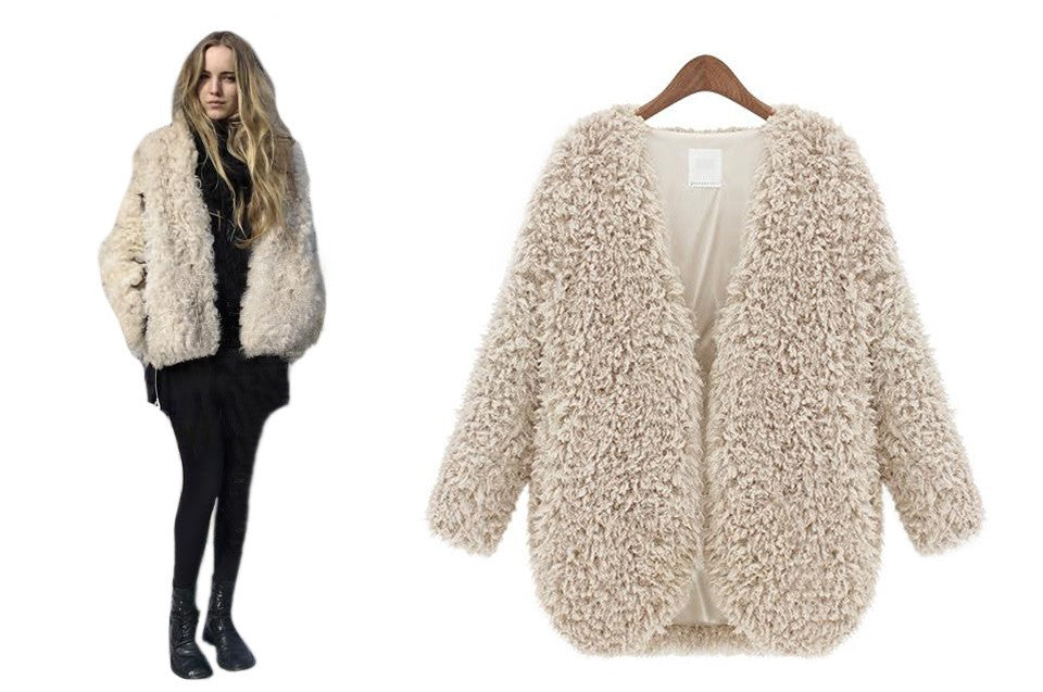 Lambs wool Warm and Comfortable V-Neck Women Short Coat