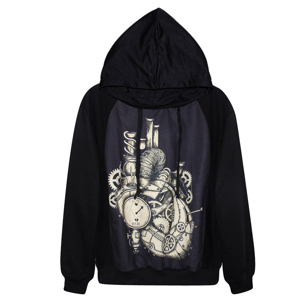 Halloween 3d Printed Watch and Heart Casual Full Sleeve Tops