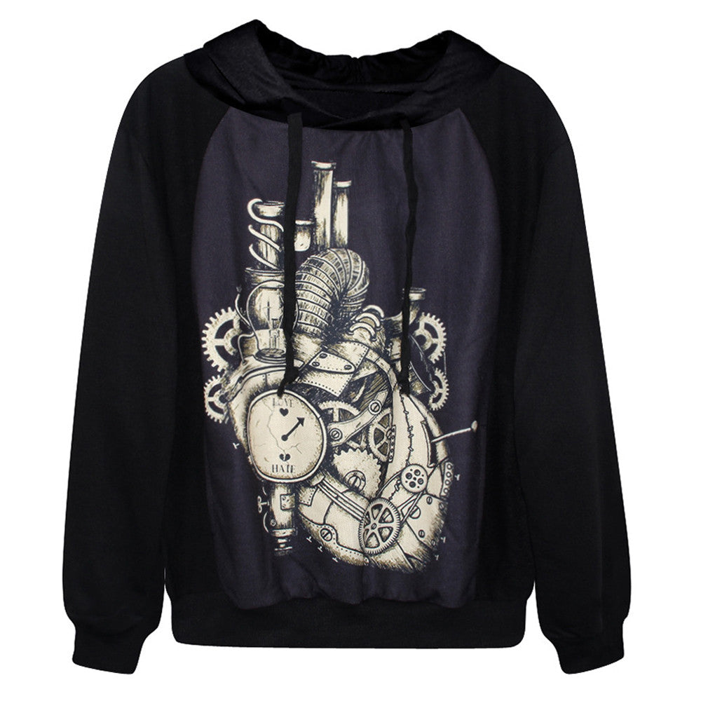 Halloween 3d Printed Watch and Heart Casual Full Sleeve Tops
