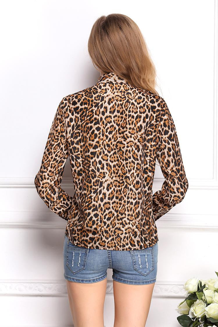 Leopard Pattern Temperament Underwear Long Sleeve Chiffon Shirt /Blouse