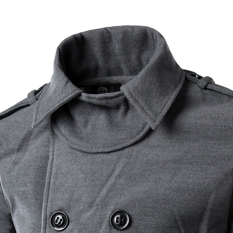 Double Breasted Leisure Long Solid Slim Fit Wool Coat