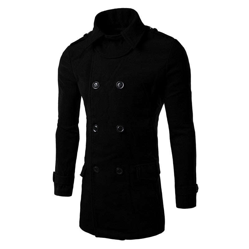 Double Breasted Leisure Long Solid Slim Fit Wool Coat