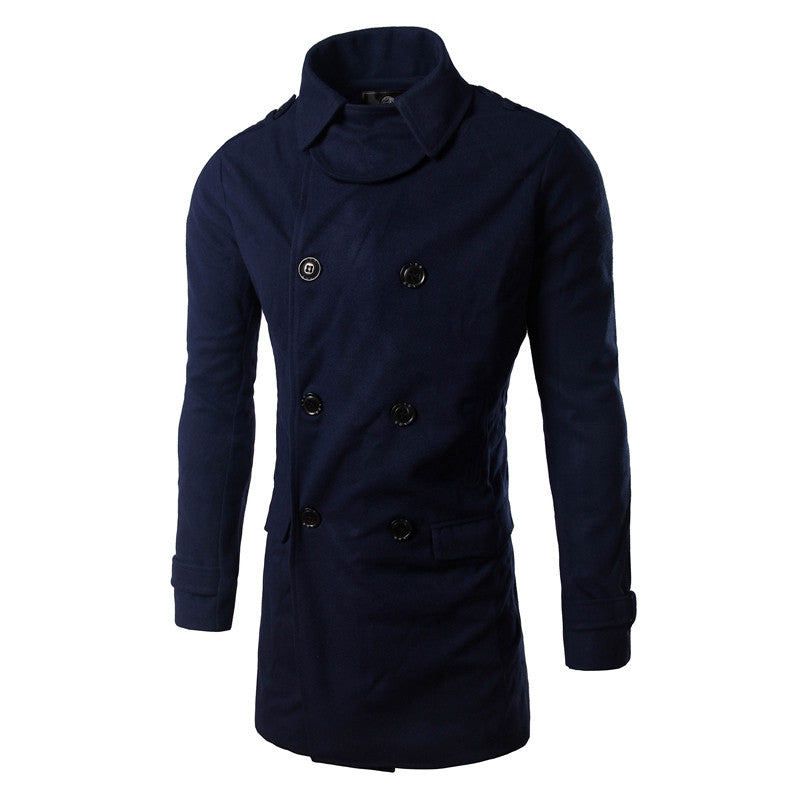 Double Breasted Leisure Long Solid Slim Fit Wool Coat
