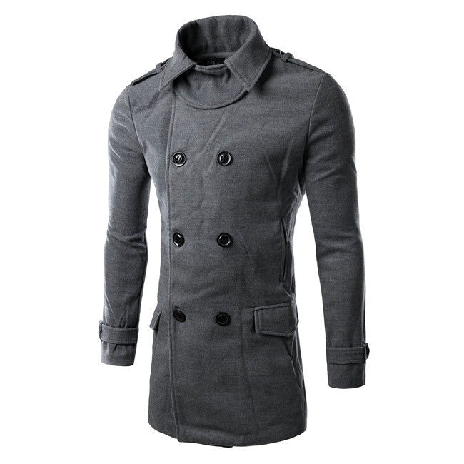 Double Breasted Leisure Long Solid Slim Fit Wool Coat