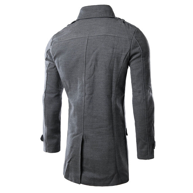Double Breasted Leisure Long Solid Slim Fit Wool Coat