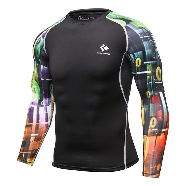 Mens Bodybuilding Skin Tight Long Sleeves Jerseys