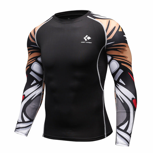 Mens Bodybuilding Skin Tight Long Sleeves Jerseys