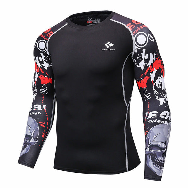 Mens Bodybuilding Skin Tight Long Sleeves Jerseys