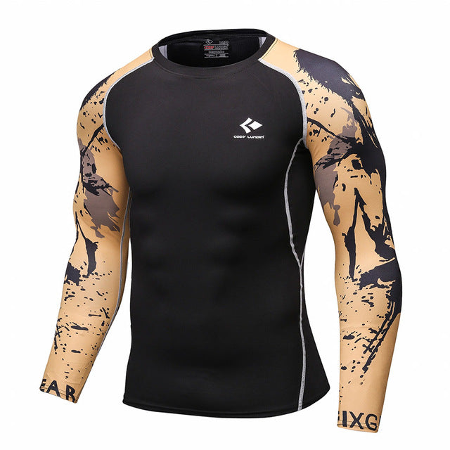 Mens Bodybuilding Skin Tight Long Sleeves Jerseys