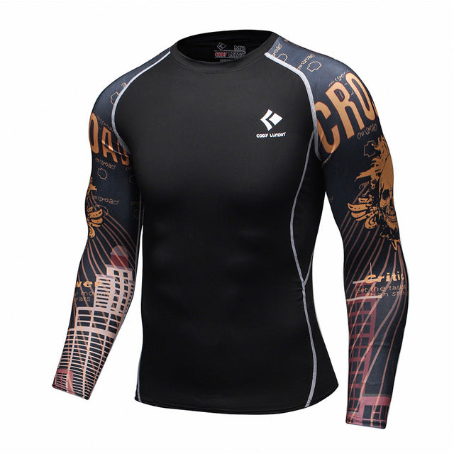 Mens Bodybuilding Skin Tight Long Sleeves Jerseys