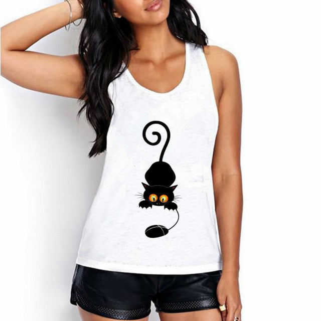Cat print Women Sleeveless Tank Tops
