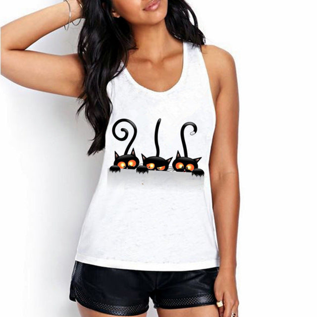 Cat print Women Sleeveless Tank Tops